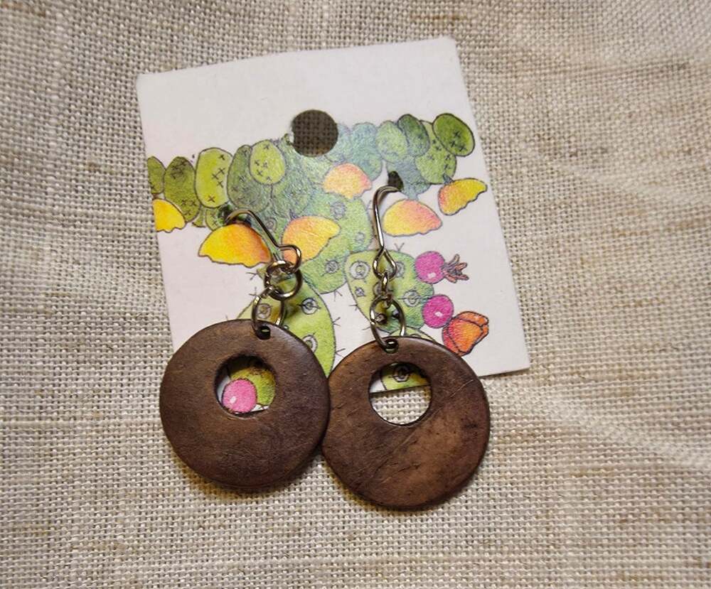 Handmade clay Ring Circle Drop Dangle Earrings on Cactus Card